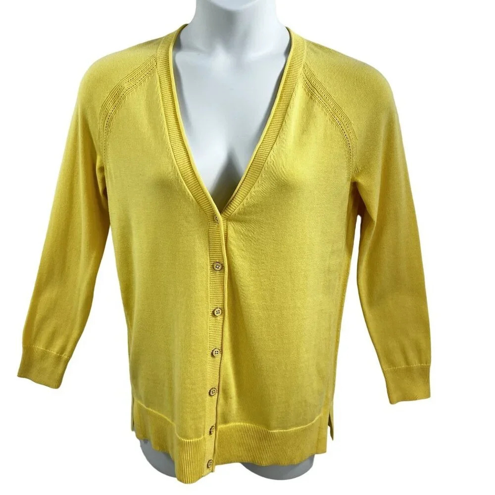 Talbots NWT Womens S 100% Cotton Button Up Long Sleeve Canary Yellow Cardigan